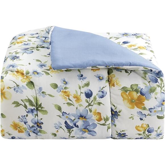 Sunham Kinsely 8 Pc Reversible Comforter Set Blue Floral Queen - Picture 3 of 7